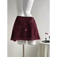 thumbnail image 2 of Burgundy Sheer Embroidered A-Line Mini Skirt For Women, 2 of 5
