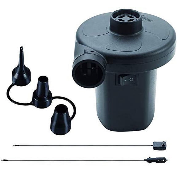 KERUITA Electric Air Pump for Inflatables Air Mattress Pump 110V AC/12V DC Airbed Boat Pool Raft Inflatable Pump with 3 Nozzles Black (ACDC)