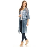 Lace Kimono Beach Cover Up Transparent Cardigan for Women Half Sleeve Gown Outfits, Blue, Onesize