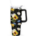 thumbnail image 2 of the Small Daisy Sunflower Is Black 40 Oz Tumbler with Handle Lid and Straw, Stainless Steel Double Walled Vacuum Insulated Cup, Cute Birthday Gifts Tumbler for Women Men Friends, 2 of 7