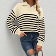 thumbnail image 4 of Suéteres Para Mujer Suéter A Rayas Punto Otoño Invierno Suelto Manga Larga Colorblock Solapa Top Odeerbi ODB180828, 4 of 5