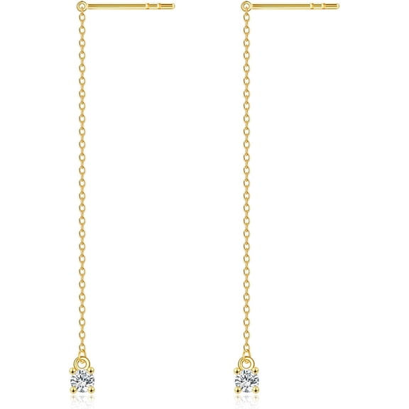 14k Gold Threader Earrings for Women Gold Dangle Pull Through Tassel Ear drop Earrings Jewelry 2"