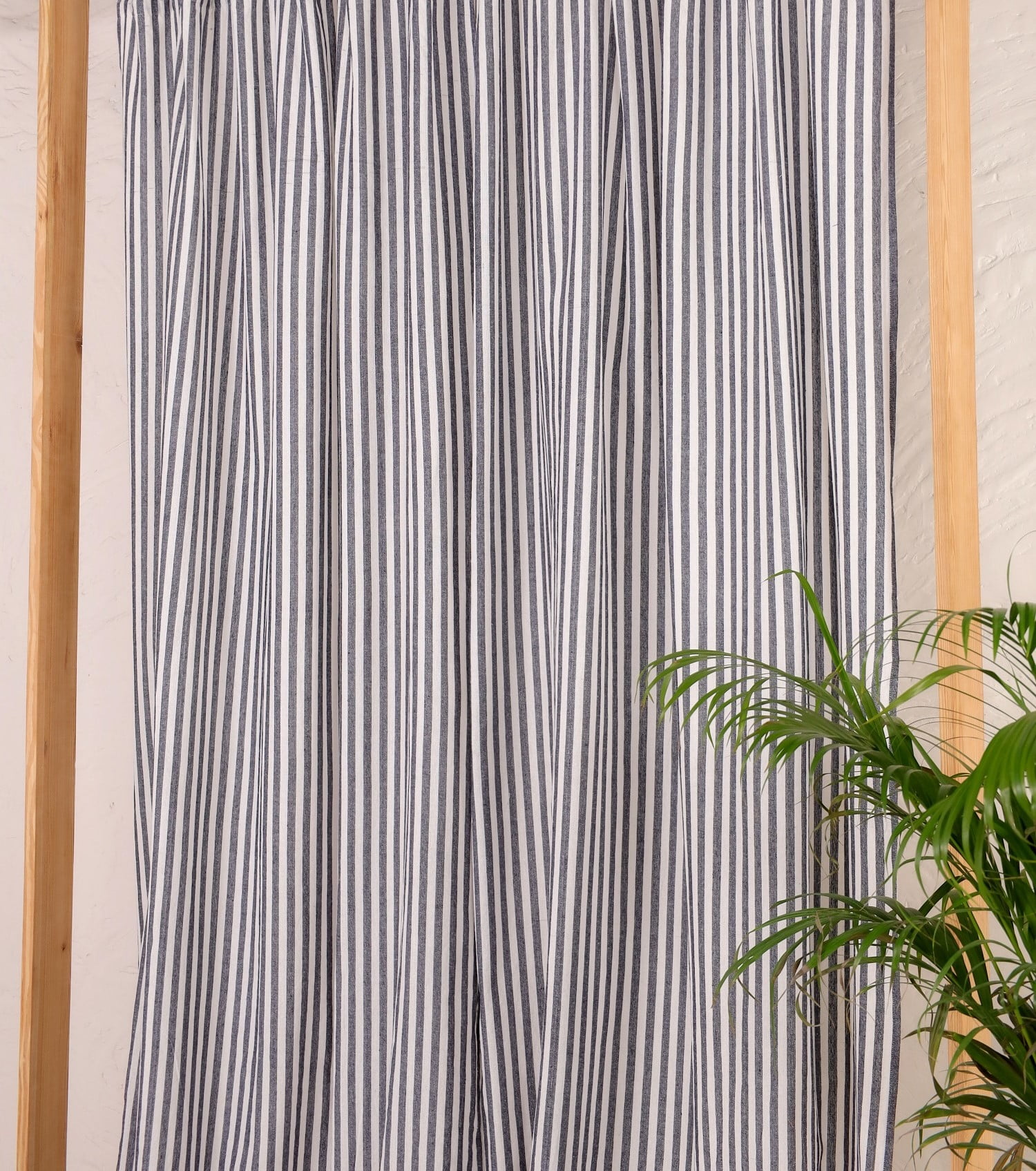 The Art Box Gauze Linen Curtains Striped Black Textured Curtains Rod Pocket Living Room Bedroom Drapes Linen Curtains Pack of 2, 52"W x 108L" in