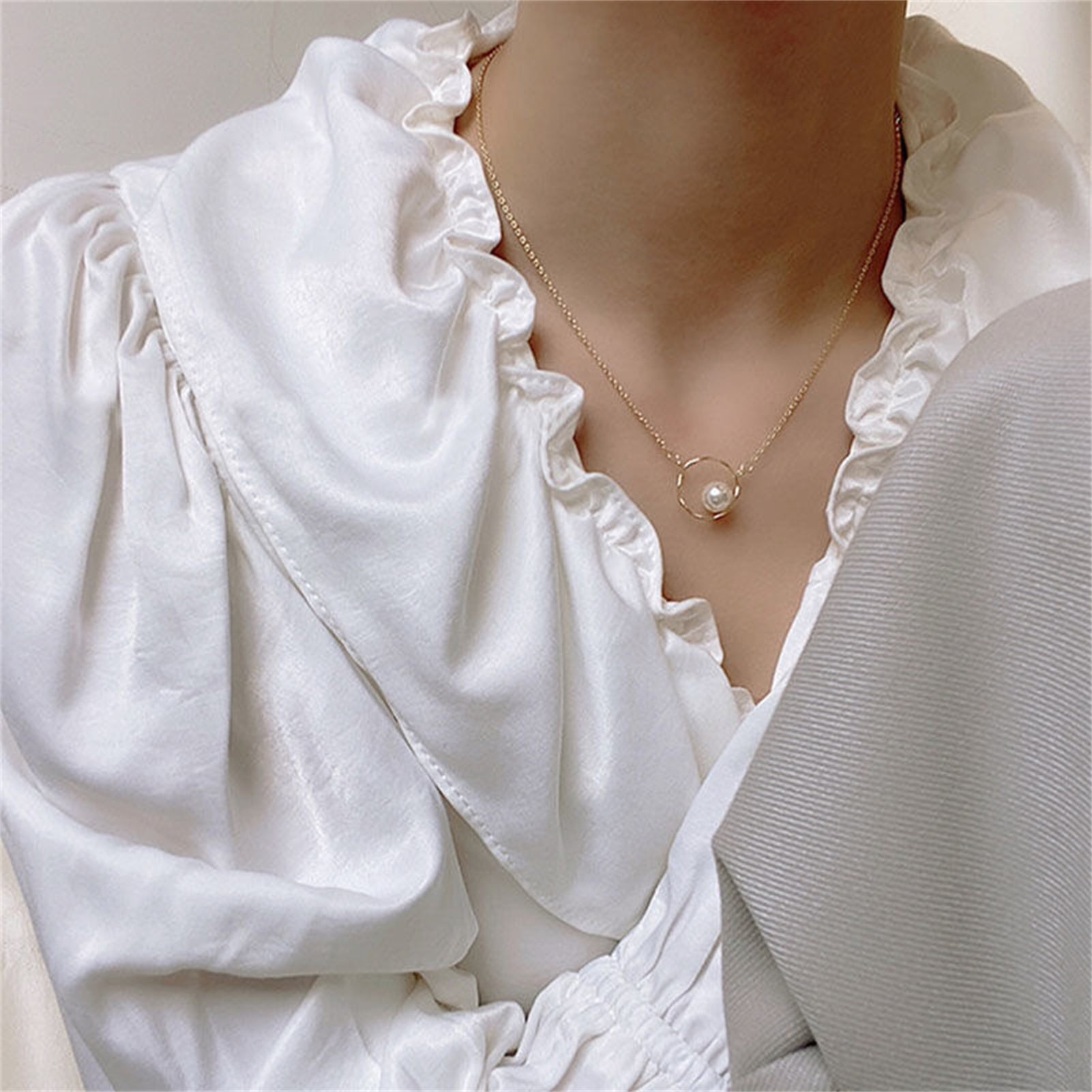 Pearl Necklace Pearl Thin Chain Alloy Pearl Pendant Fashion Pearl Chain Imitation Pearl Geometric Simple Design Thin Necklace Collarbone Chain For Women Girl Walmart