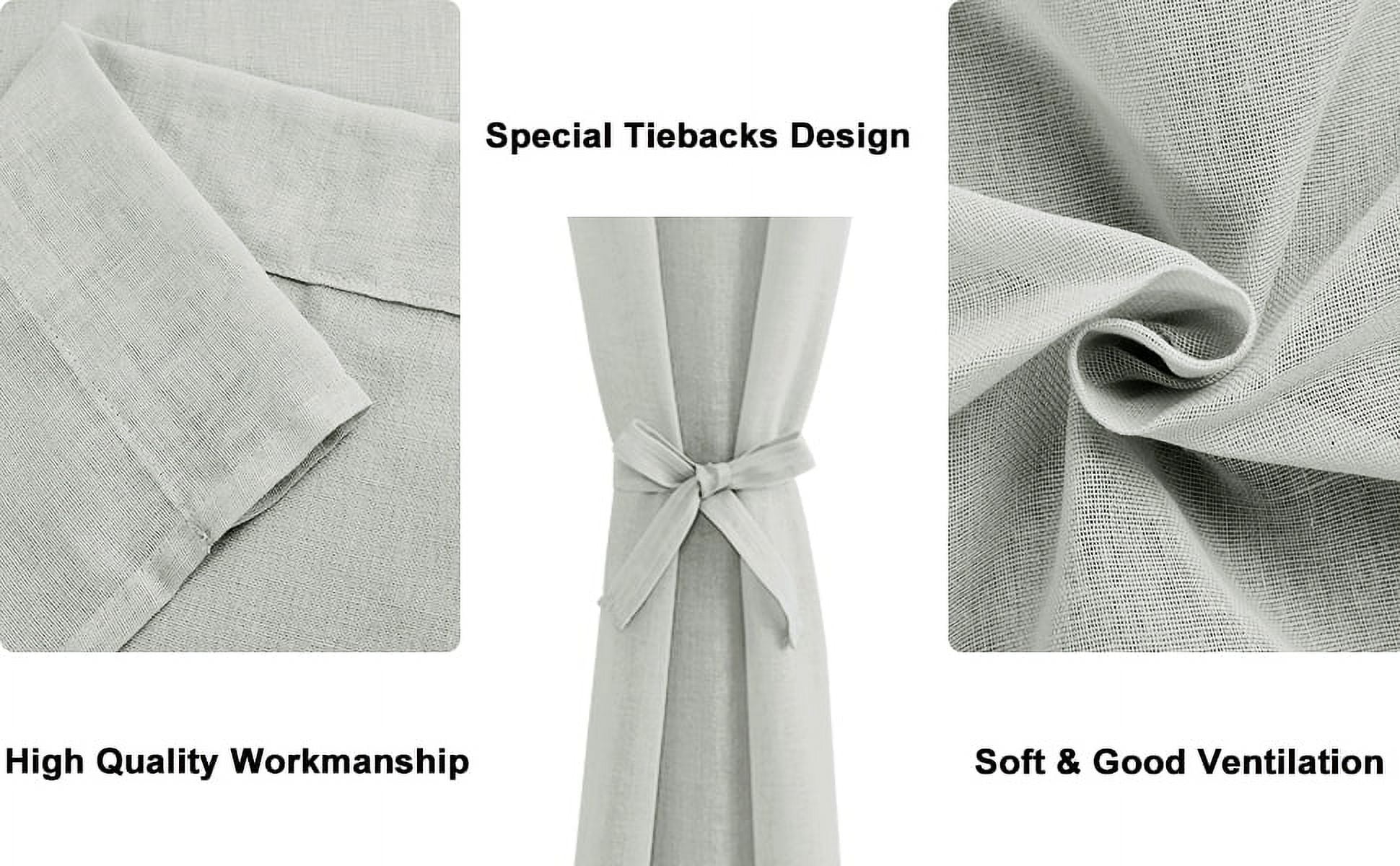 XWZO Semi Sheer Linen Curtains,Privacy Enhancing & Light Filtering Rod Pocket Drapes for Living Room with Tiebacks(Grey,W52 x L63 Inch,2 Panels)