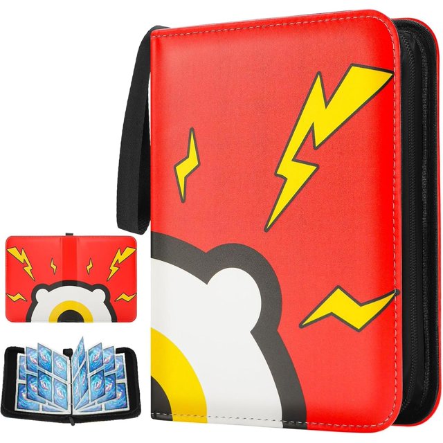 JZWAL-Card Binder 4 Pocket, Trading Card Holder Fits 400 Cards With 50 Removable Sleeves, Portable Collection Card Ablum, Game Card Case book With Zipper