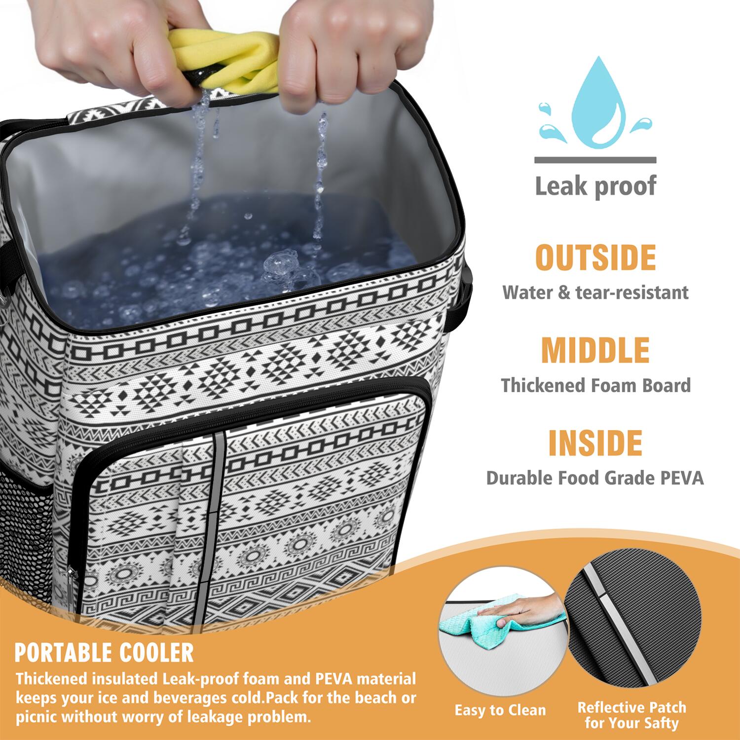 Travel Cooler Bag - Boho Bohemia Pioneer Flower Geometric Line Art Camping Beer Cooler Backpack with Bottle Opener- Waterproof Insulated Picnic Backpacks - Cooler Bag for Beach