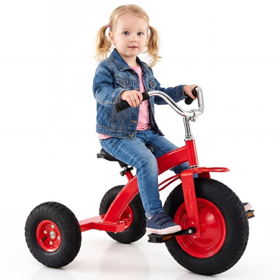 Infans Kids Tricycle w/15 Inch Inflatable Rubber Tires Adjustable Handlebar & Seat