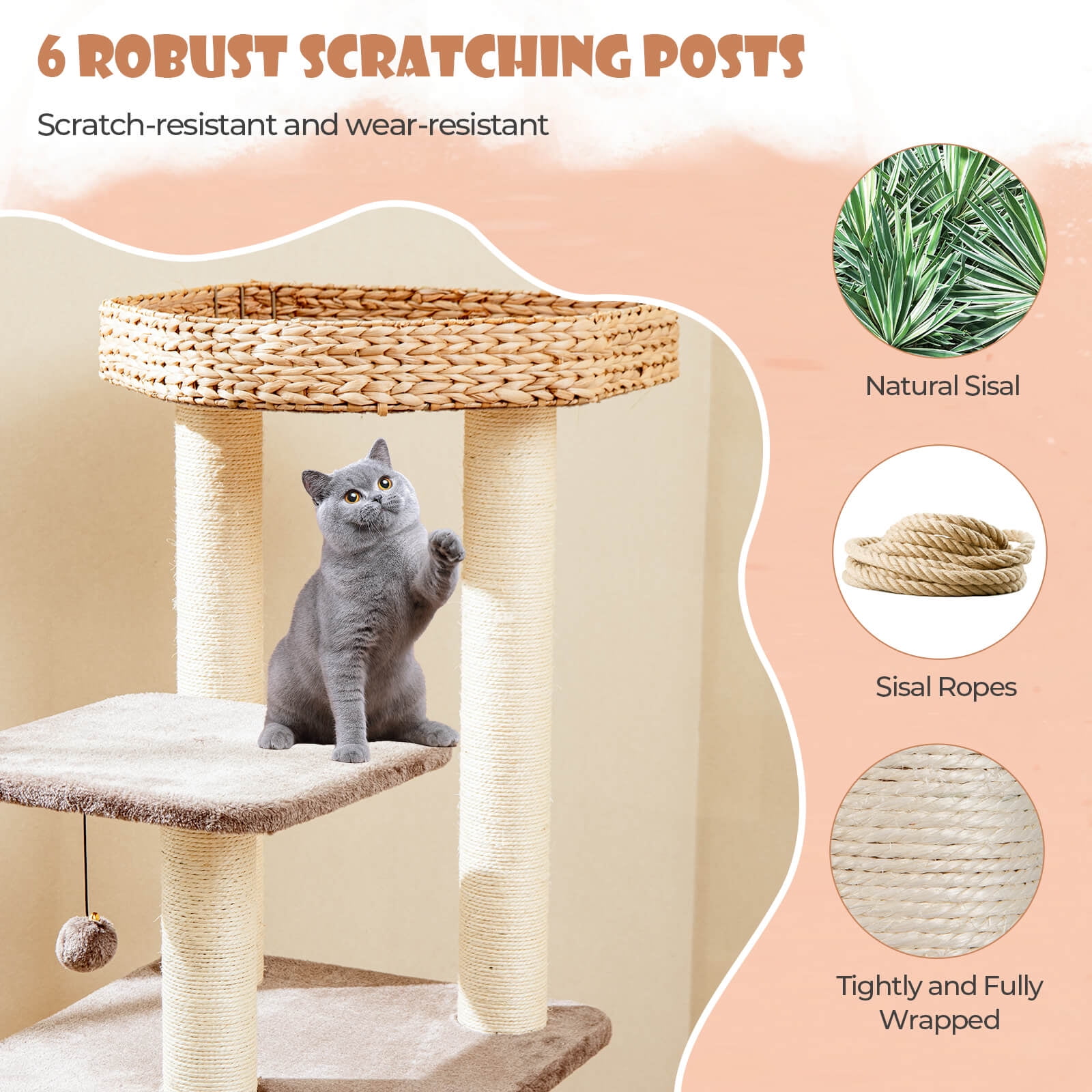 Infans 52" Cattail Cat Tower w/ Sisal Scratching Posts Perch Dangling Ball Cat Tree