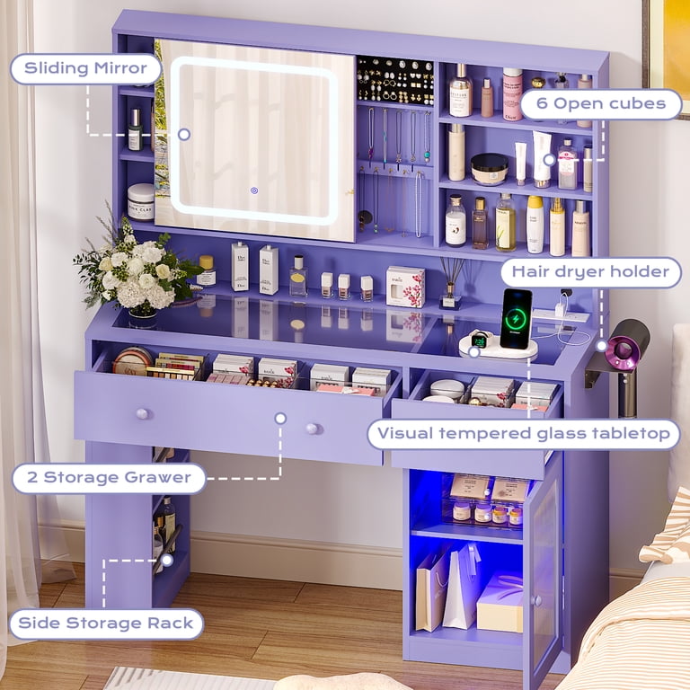 Ktaxon Makeup Vanity with Lighted Mirror, Vanity Table Set w