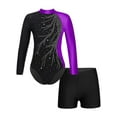 thumbnail image 2 of iiniim Kids Girls Rhinestone Ballet Dance 2 Piece Long Sleeve Gymnastic Leotard and Short 6-14 Purple 10, 2 of 7