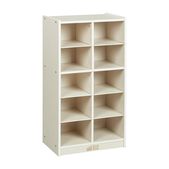 ECR4Kids 10 Cubby Mobile Tray Storage Cabinet, 5x2, Classroom Furniture, White Wash