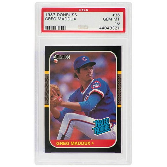 Schwartz Sports Memorabilia PS1GM87D2 Greg Maddux Chicago Cubs 1987 Donruss Baseball No.36 RC Rated Rookie Card - PSA 10 GEM MINT - Silver Label