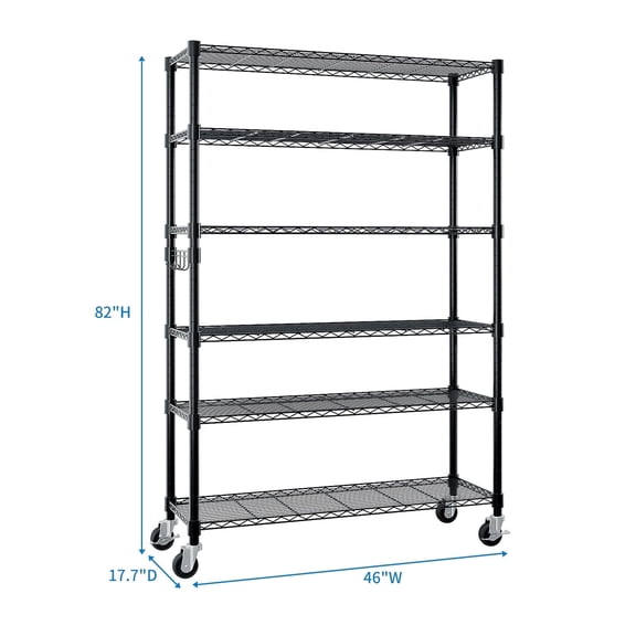 6-Tier NSF-Certified Steel Wire Shelving Unit with Wheels, Adjustable Heavy-Duty Metal Storage Rack for Home, Garage, Kitchen, Restaurant – 46×18×82 in