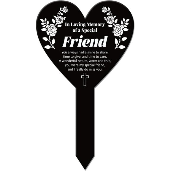 Heart Shaped Flower Branches Garden Stake Memorial Friend Remembrance Plaque Stake for Cemetery Acrylic Grave Stake Waterproof Sympathy Garden Stake for Yard Grave Cemetery