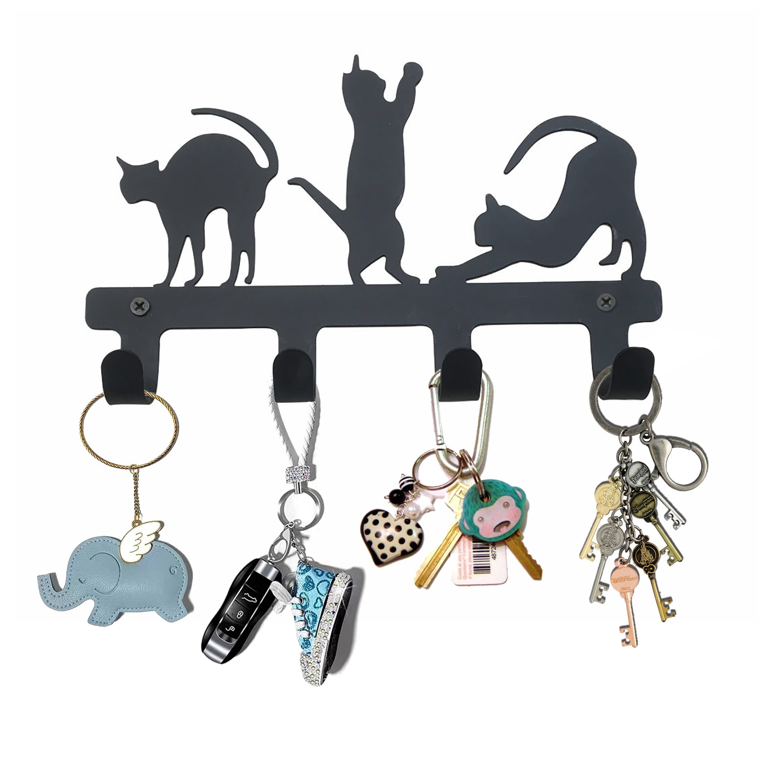 Key Holder for Wall Black Cat Decorative Door Hooks for Hanging Dog