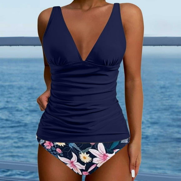 MKLEKYY Swimming Suits for Women Women's Two Piece Bikini Swimsuit Sexy Neck Swimwear with High Waist Bottoms