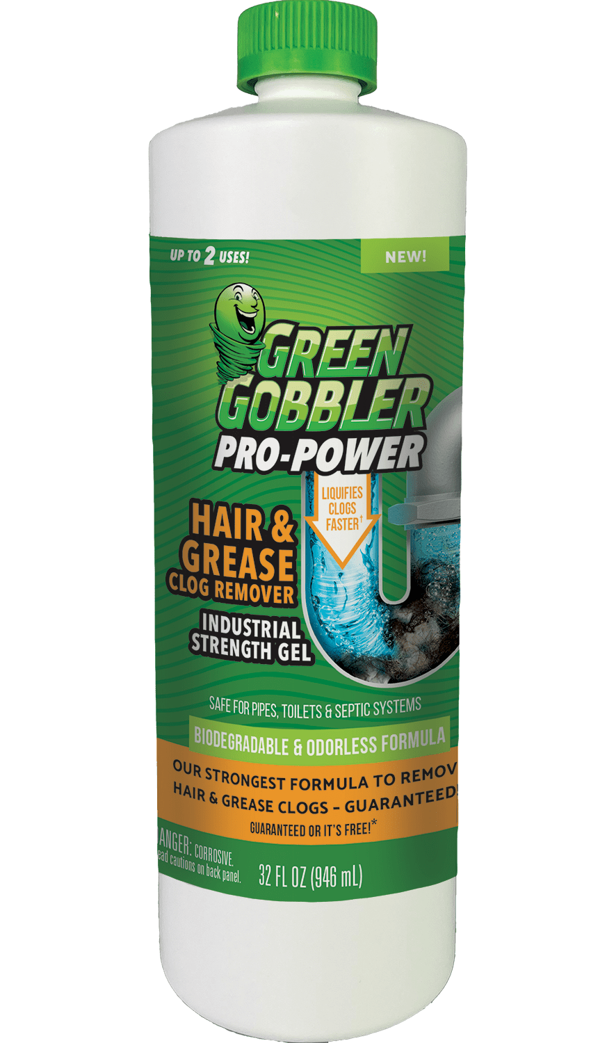 Green Gobbler Pro-Power Grease and Hair Clog Remover & Drain Opener Industrial Strength Gel, 32 oz