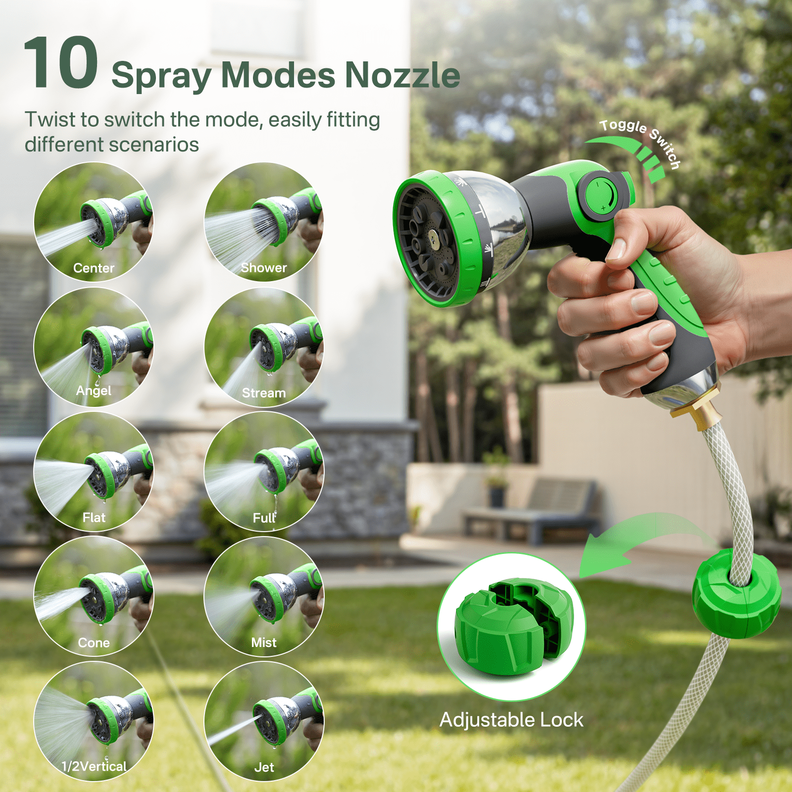 Fitfort Retractable Hose Reel, 100ft Wall-Mounted Water Reel with Auto Rewind and 10-Pattern Spray Nozzle, Heavy Duty for Garden & Car Wash