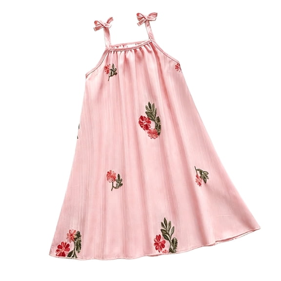 Bysome Girls Dress Flower Print Sleeveless Square Neck Dresses Comfortable Girls Dress Size 3-4 Years Pink