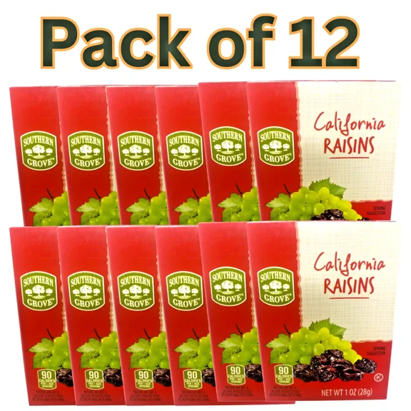 Southern Grove California Raisins Pack of 12, 1 oz Boxes, Healthy Non-GMO Snack