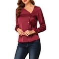 thumbnail image 4 of INSPIRE CHIC Women's Fashion Long Sleeve Casual Office Irregular V Neck Blouse XS Burgundy, 4 of 6