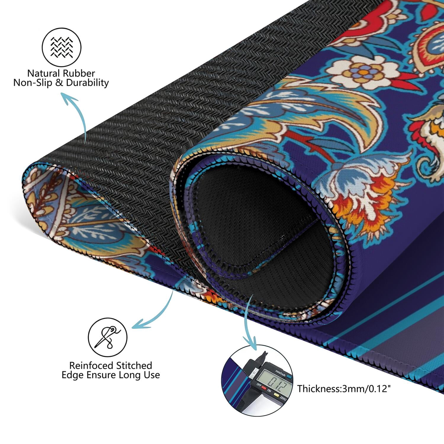 Paisley Mahjong Mat for Table, 31.5*31.5in Anti Slip American Mahjong Table Cloth, Noise Reduction, Neoprene Mah jongg Mat with Carrying Bag & 3 Dices, Mahjong Accessories Gift, Board Tile Games Mats
