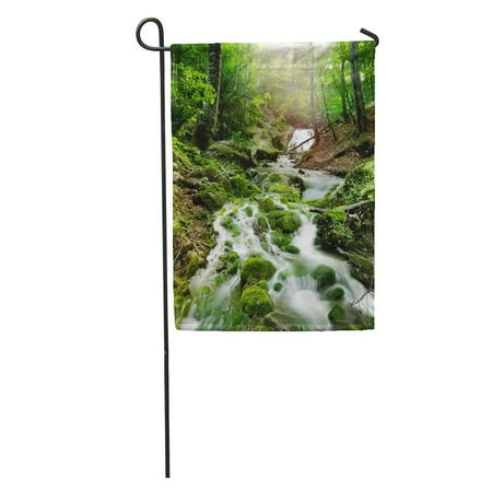 SIDONKU Green Rain Forest Waterfall and Rocks Covered Moss Water Creek Garden Flag Decorative Flag House Banner 12x18 inch