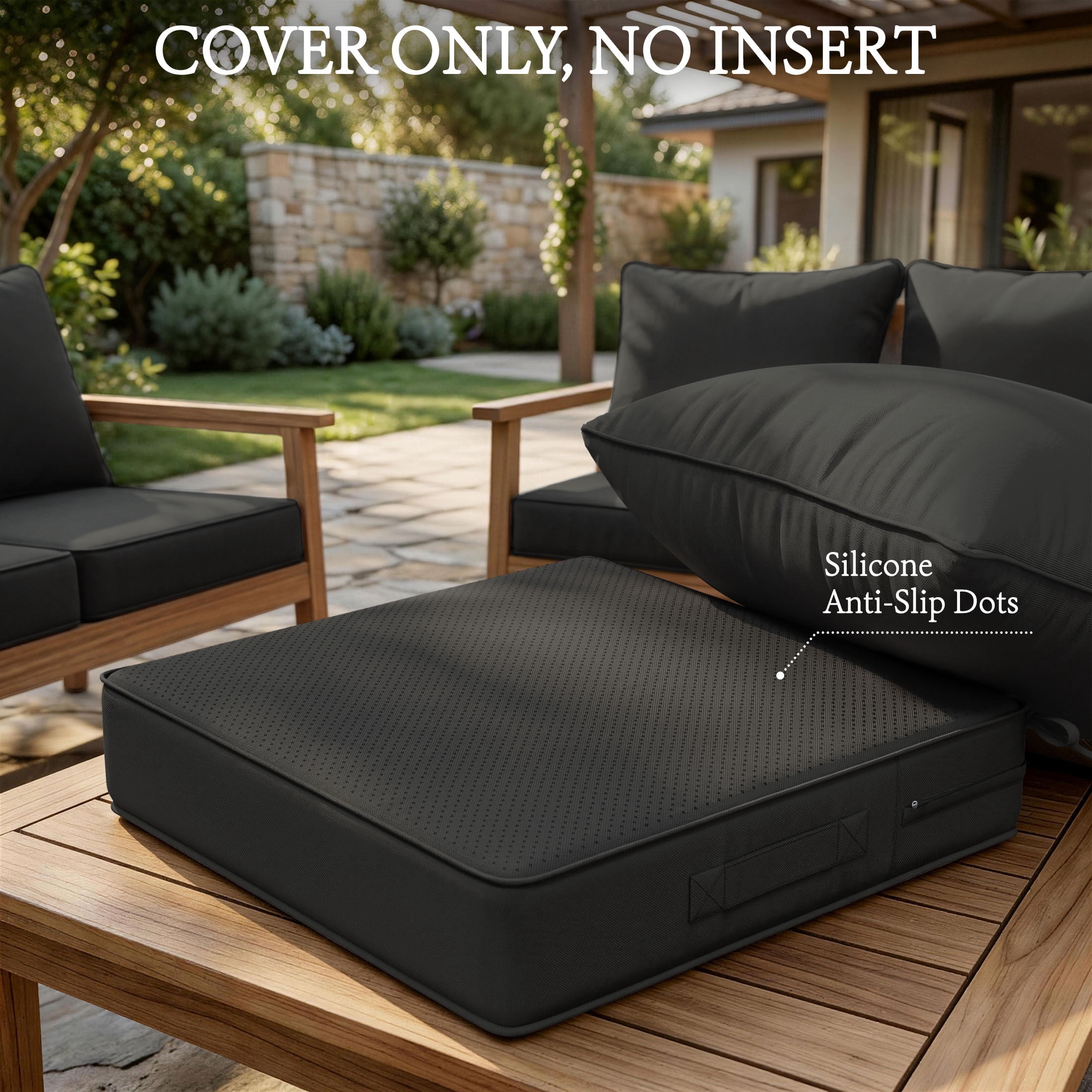 Pakunoda 4 Set of Waterproof Outdoor Deep Seat Cushion Replacement Slipcovers, 24" X 24" Patio Furniture Cushion Covers, Outdoor Cushion Covers with Zipper for Patio Furniture, Black