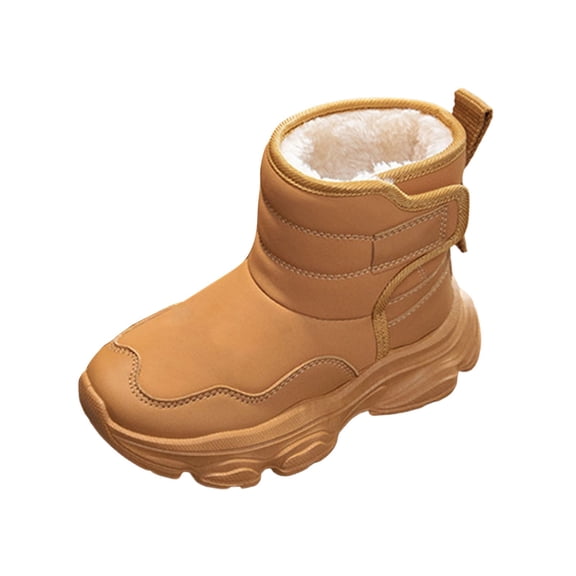 Tisuna Snow Boots For Girls Boys Child Color Block Anti Slip Pull On Shoes Thermal Warm Children'S Winter Booties Khaki Size 3.5-4 Years