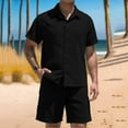 thumbnail image 2 of Mrmaere Men's Collared Button Up Shirt and Shorts Set Short Sleeve 2 Piece Breathable for Beach Travel Black L, 2 of 6