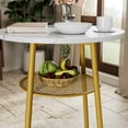 thumbnail image 5 of Tcbosik 3-Piece Bar Table Set for 2, Small Round Bistro Table & 2 Stools with Backrest, Round Table with Storage Shelf, Counter Height Table and Chairs Set for Small Space, White & Gold, 5 of 6