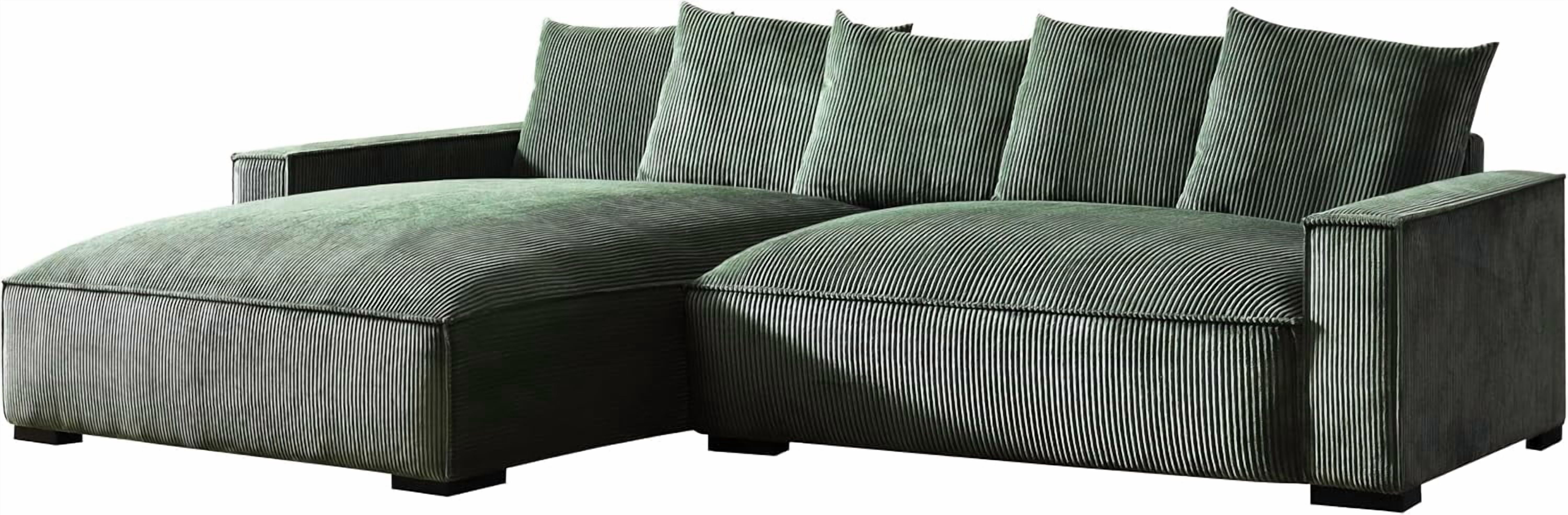 106.7-Inch L Shaped Loveseat and Chaise, Luxe Large Two-Piece Right Facing Sectional Sofa for Living Room,Upholstered with Corduroy Fabric, Left Facing Dark Green