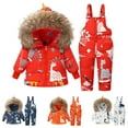 thumbnail image 2 of Zwiiyzr Toddler Boys Girls Thicken Warm Snowsuit Hooded Ski Jacket Pants 2 PCS Set Skiing Jacket with Pants 1-6T Red, 2 of 5