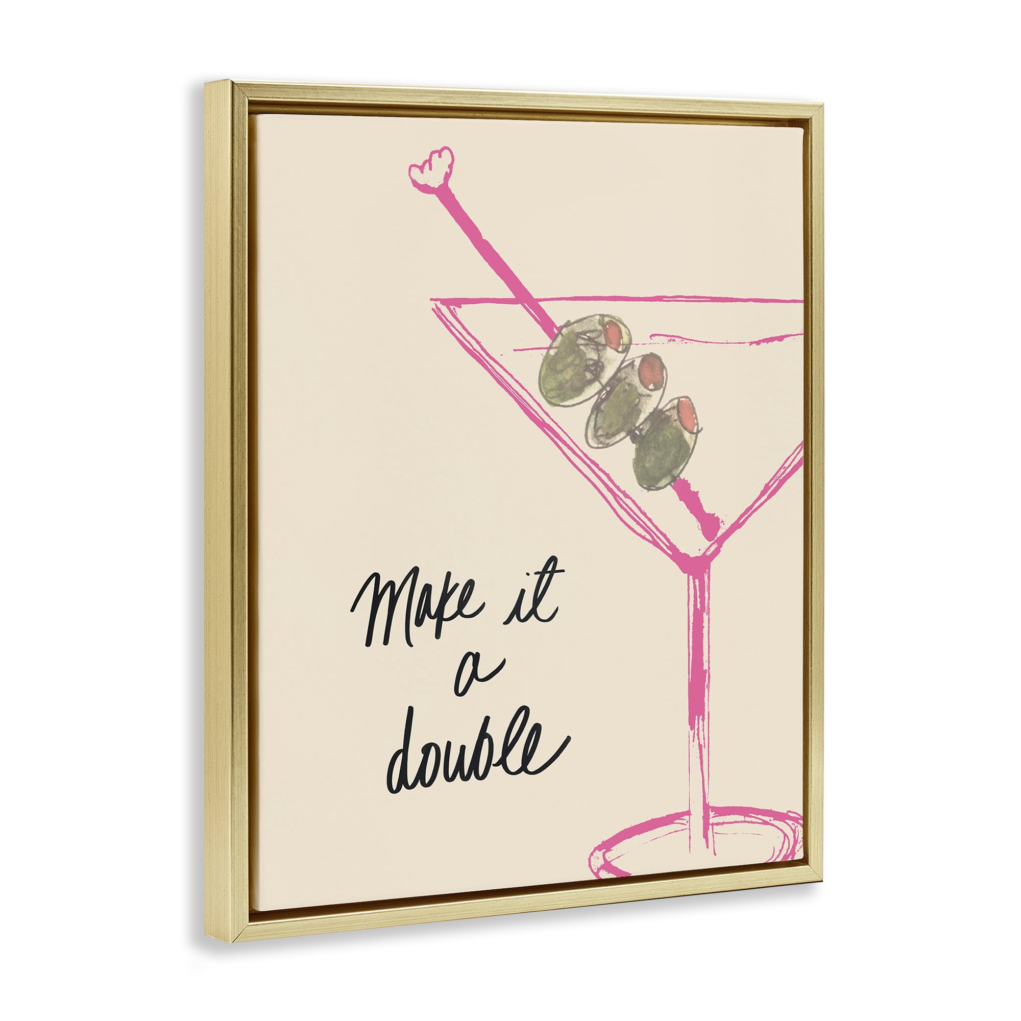Stupell Industries Make It Double Martini Food & Beverage Painting Gold Floater Framed Canvas Art Print Wall Art, 25 x 31