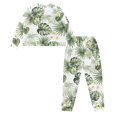 thumbnail image 5 of Yuyamidu Palm Leaves Sleepwear Set Frangipani Long Sleeve Pajamas for Women Size L Tropical Style Crewneck Pajama Outfits Cozy Sleep Set of 2 Jogger Lounge Wear for Ladies, 5 of 7
