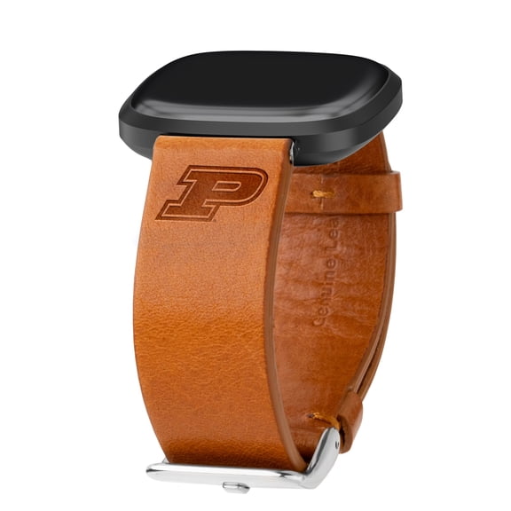 Boilermakers Premium Leather Unisex Watch Band for FitBit Versa 3 and Sense (Long Tan) by Affinity Bands