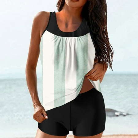 LEBONYARD Women s Fashionable Bikini Set for Beach Day Women Conservative Print Strappy Black Set Two Piece Swimsuits Swimdress Multicolor XXL