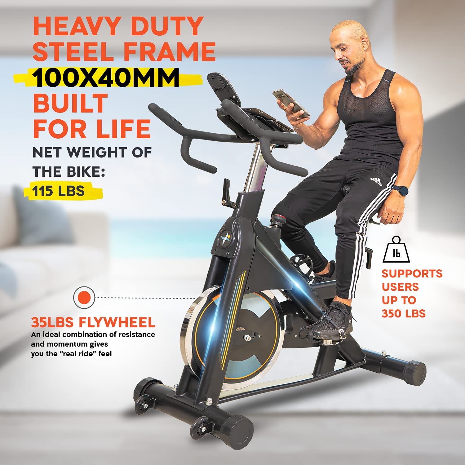 Gymnastics Power indoor exercise bike, commercial Build with magnetic resistance and dumbbells, stationary bike 350 lbs capacity