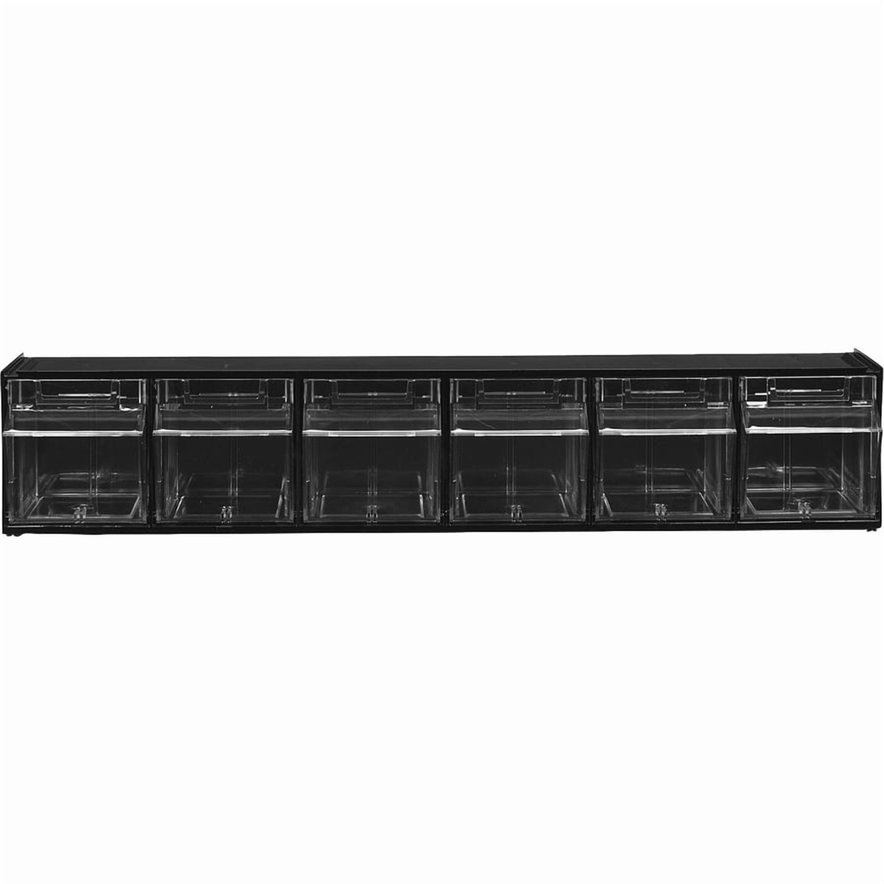 Deflecto Tilt Bin Plastic Storage System w/6 Bins, 23 5/8 x 3 5/8 x 4 1/2, Black