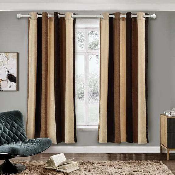 YIYITOOLS Vertical Striped Buttonhole Curtain Sets, Brown Blackout Curtains for Bedroom (2 Panels, W52" x L63")