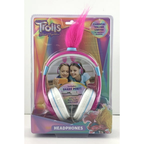 DreamWorks Trolls Pink Wired Headphones for Kids, Fun Design, 1 Piece