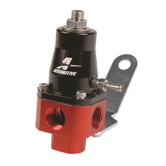 Aeromotive Fuel System Fuel Pressure Regulator 13301 3/8 Inch NPT Inlet/Outlet; Gasoline/Alcohol; Anodized; Black Top/Red Bottom; Aluminum; With Mounting Bracket