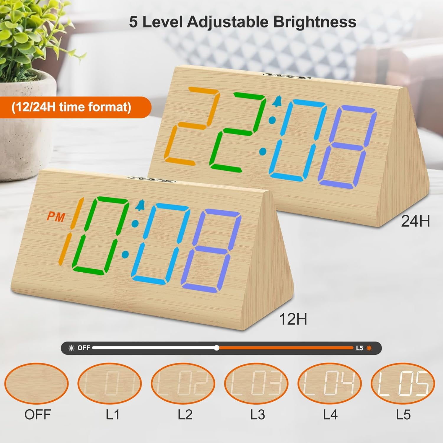 DreamSky Wooden Digital Alarm Clocks for Bedrooms - Electric Desk Clock with Large Numbers, USB Port, Loud Alarm for Heavy Sleepers, Adjustable Volume, Dimmer, DST, Wood Décor Gifts, Adapter Powered