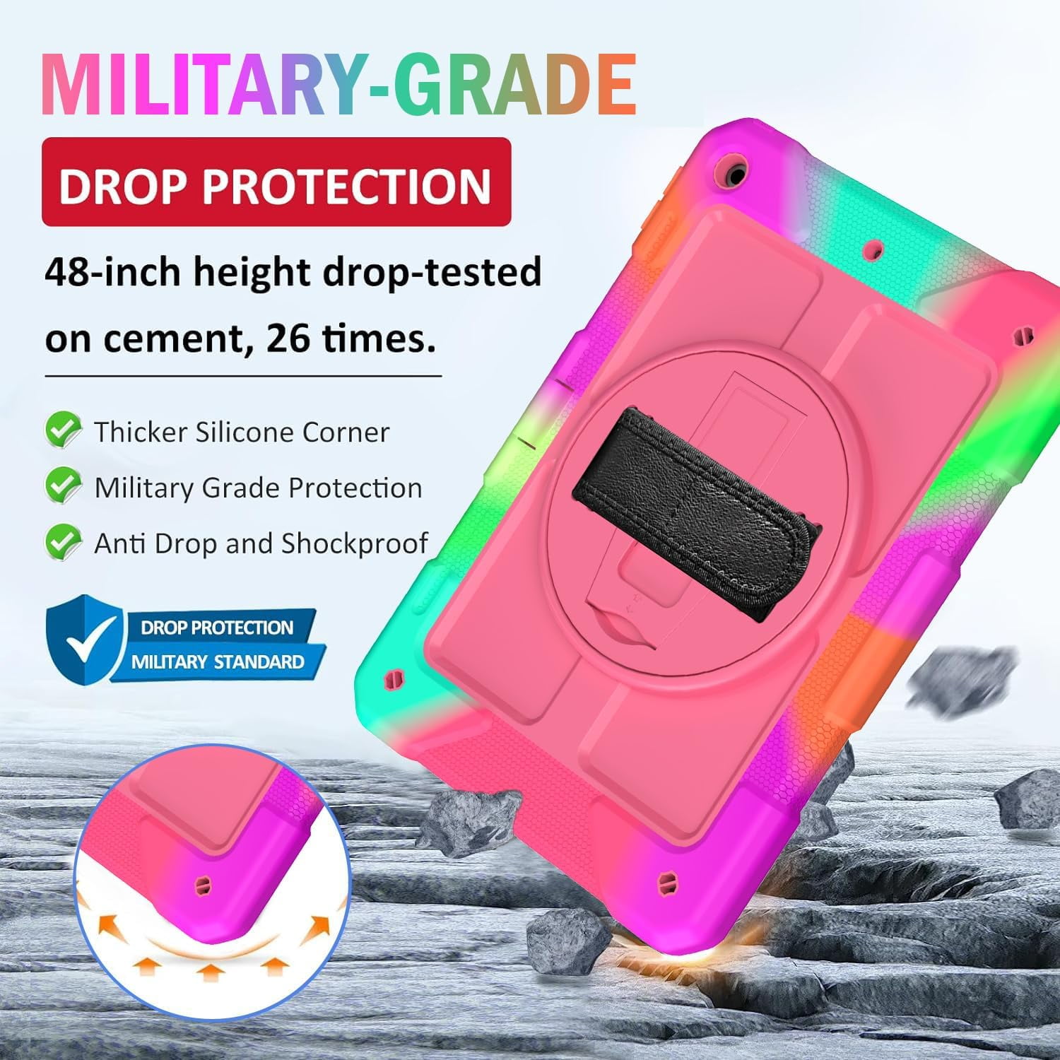 SUPNICE iPad 9th/8th/7th Generation Case,iPad 10.2 Case for kids, Shockproof [360 Rotating Stand] [Hand Strap] [Pencil Holder] Case for New iPad 9th Gen, iPad 10.2 Inch 2021/2020/2019 - Pink