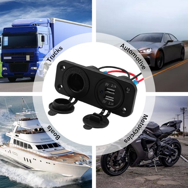 Salida Del Adaptador De Corriente Cargador LED azul Alimentación DC 12V-24V Dual USB para motocicleta (4.2A con cable)