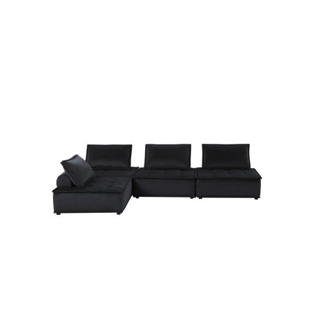 Benjara Alaya 4pc Modular Sectional Sofa Tufted Seats Black Velvet Upholstery-Color:Black Material:Velvet