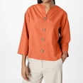 thumbnail image 4 of Women's Fashion Casual V-Neck Button Down 3/4 Sleeve Cotton Linen Top, Relaxed Fit Blouse, Spring Summer Tunic for Women,Orange,4XL, 4 of 7