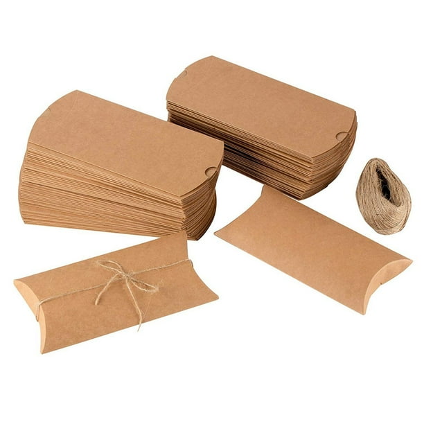 Pillow Boxes - 100-Pack Kraft Paper Gift Boxes, Party Favor Boxes for Jewelry, Candy, Small Note ...