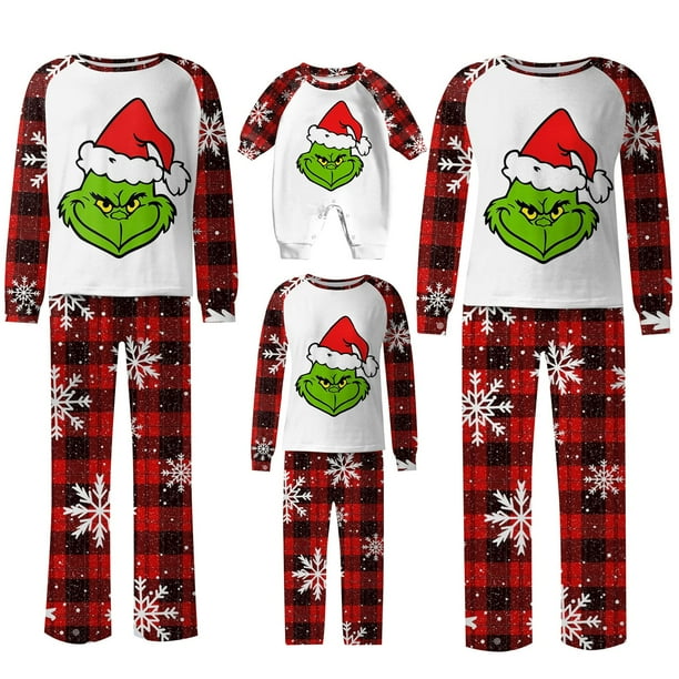 Conjuntos de pijamas navidenos familiares a juego Grinch 2024 pijama de Grinch con parte superior y pantalones de pijama a cuadros pijama de Grinch